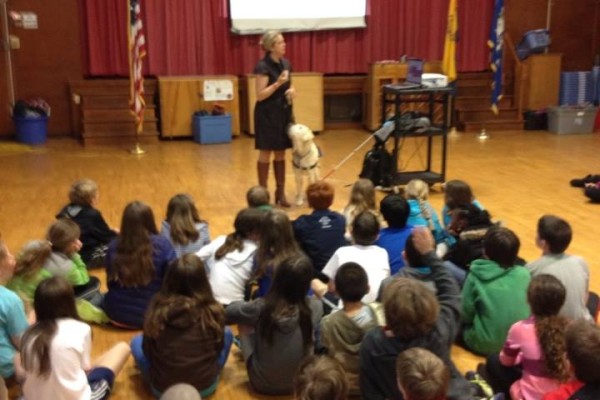 Speaking at the Fairfield Elementary Schools to kids about Guide Dogs and how they help the Blind and visually impaired