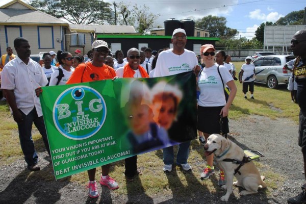 Leading the 'World Glaucoma Week' March with Antiguan Prime Minister and Dr. Jillia Bird as the Glaucoma patient Ambassador